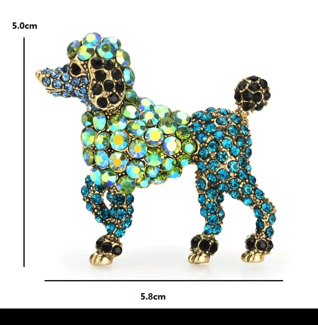 Nieuwe Broche Poedel  - Blauw/Groen, Overige materialen, 4 tot 7 cm, Blauw, Nieuw