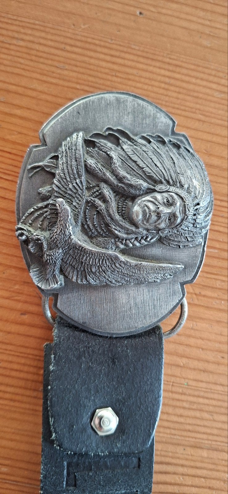 Harley-Davidson Riem met Indianen Buckle - Zwart Leer, Riem of Ceintuur, Gedragen, Harley-Davidson, Echt leder