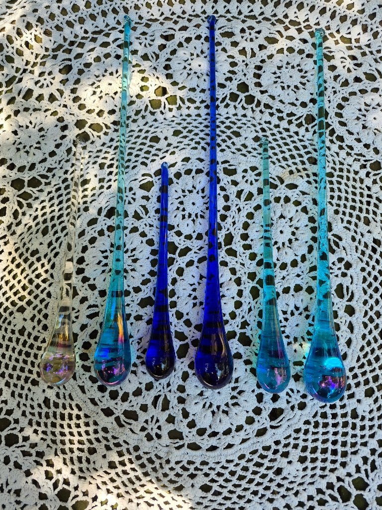 Set van 6 handgeblazen glazen druppels/pegels, Ophalen of Verzenden