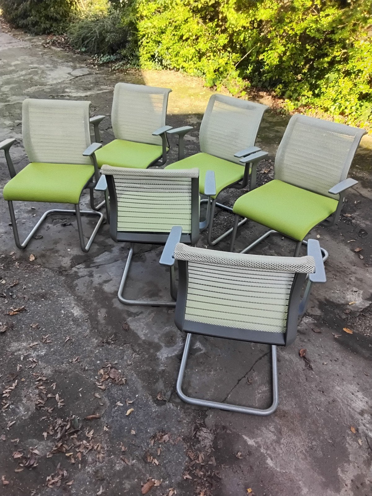 6 slede model stoelen met armleuningen, Ophalen, Overige kleuren, Metaal, Vijf, Zes of meer stoelen