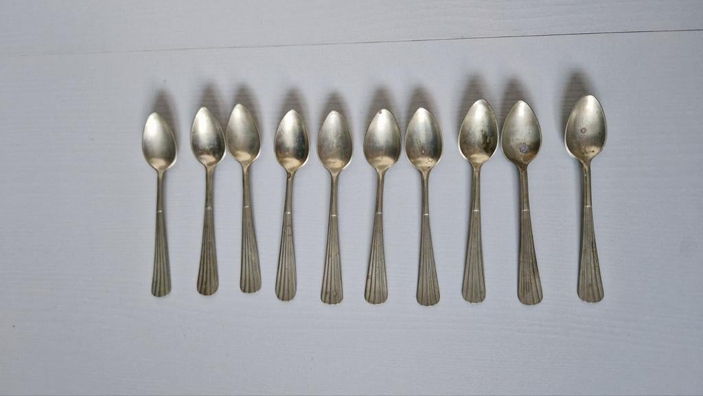 10 verzilverde vintage advocaat of moccalepeltjes., Ophalen of Verzenden