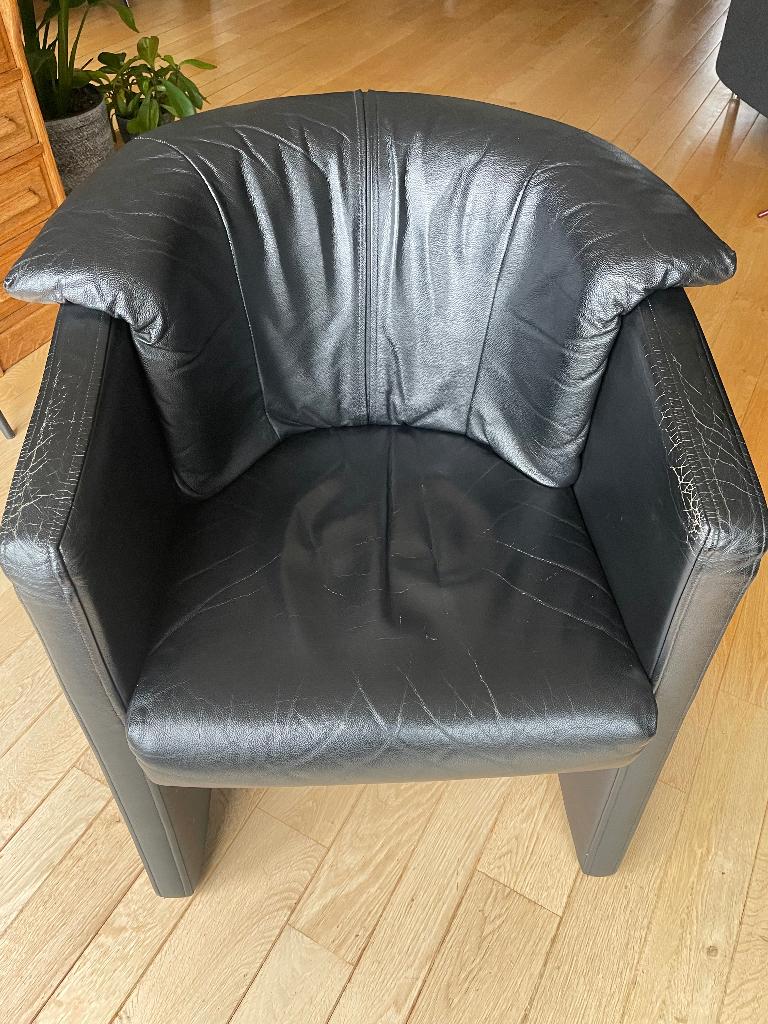 Rolf Benz Club fauteuils (2) zwart leer, model 390, Ophalen, Gebruikt, Modern, 50 tot 75 cm