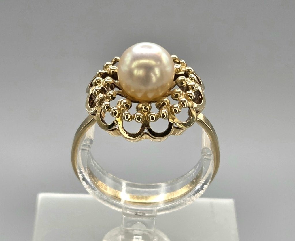 gouden Vintage design ring met parel. 2026/567, Overige kleuren, ., Ophalen of Verzenden, Zo goed als nieuw