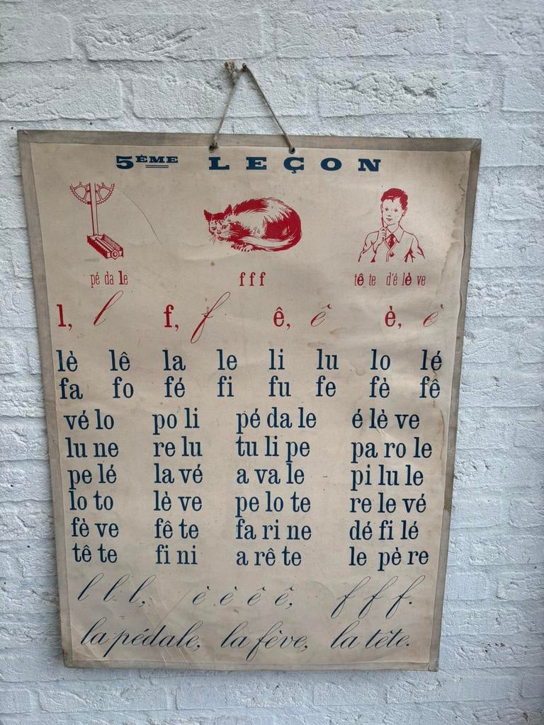 Vintage dubbelzijdige Franse schoolplaat Méthode Boscher ‘50, Antiek en Kunst, Antiek | Schoolplaten, Overige thema's, Ophalen of Verzenden