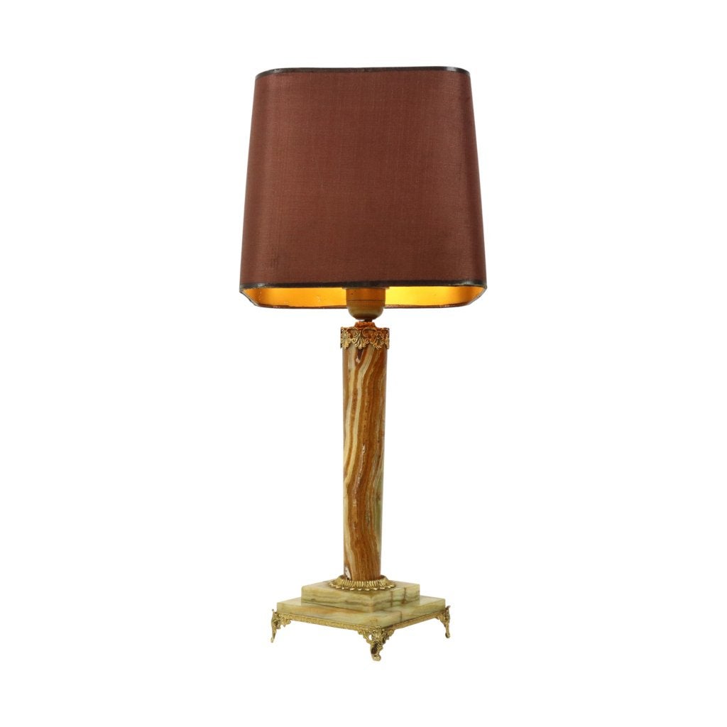 Klassieke Onyx en Messing Kolom Tafellamp 20ste Eeuw, Ophalen of Verzenden