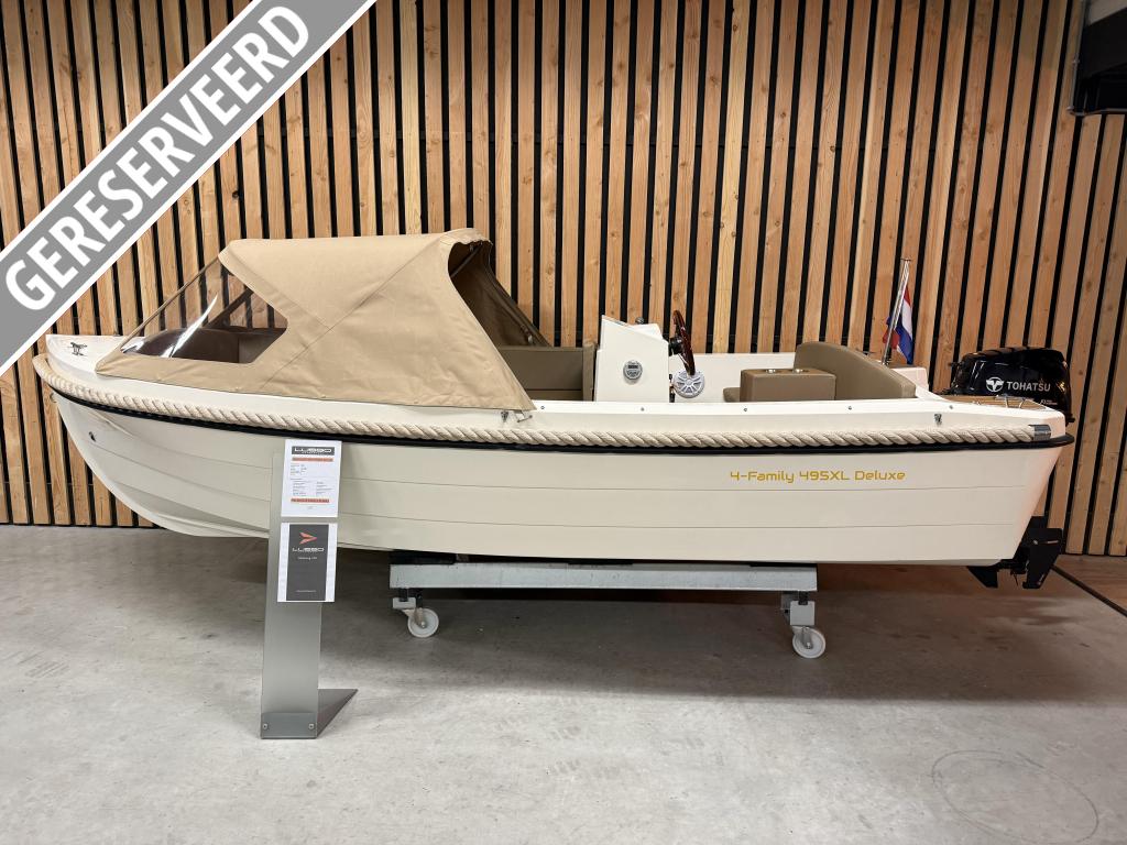 NwStaat! 4-FAMILY 495XL Deluxe '15PK Tohatsu' AUDIO! Opties!, Watersport en Boten, 5 m, Zo goed als nieuw, Polyester, Benzine