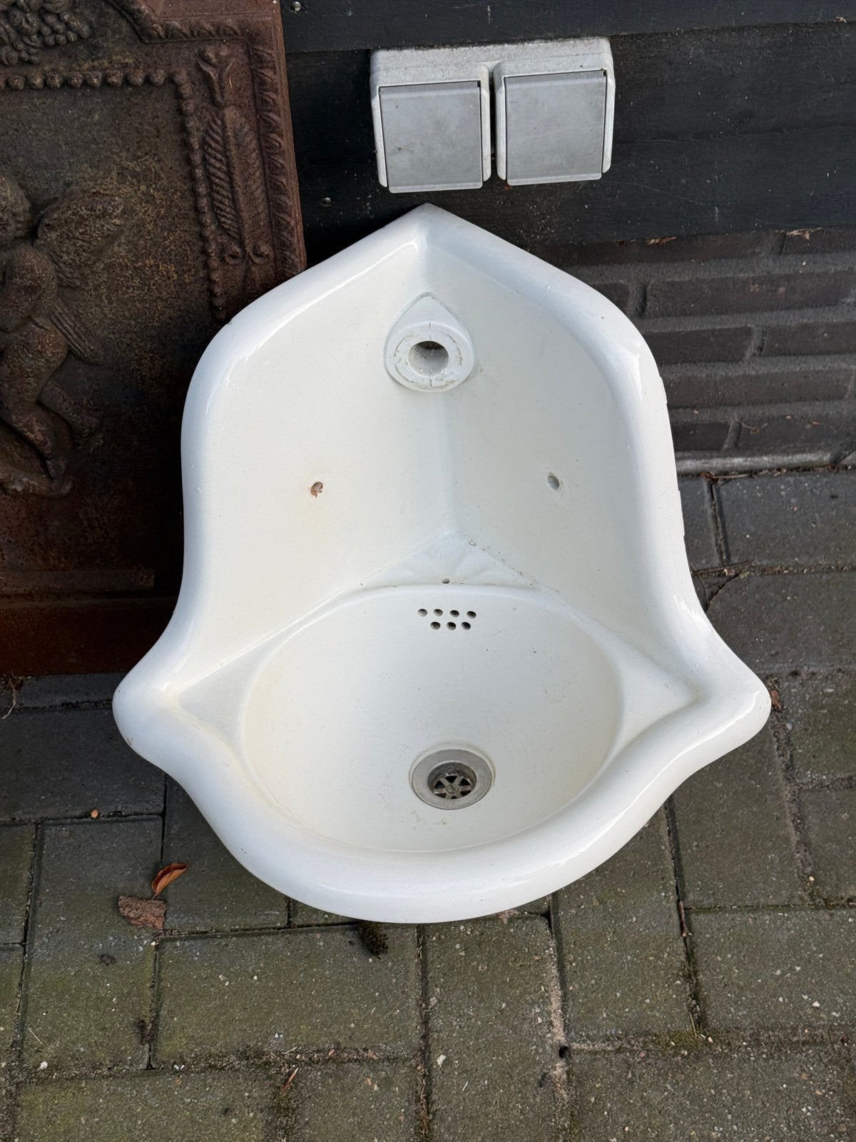 Mooi vintage hoek fontein/ Wasbakje, glazuur, Doe-het-zelf en Verbouw, Ophalen, Gebruikt, Toilet