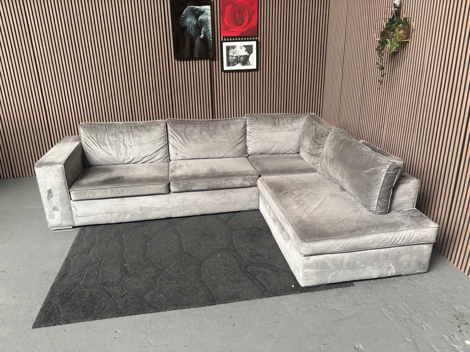 GRATIS LEVERING Velvet Hoekbank Grijs 325x245 GEREINIGD, 250 tot 300 cm, Ophalen of Verzenden, Zo goed als nieuw, 150 cm of meer