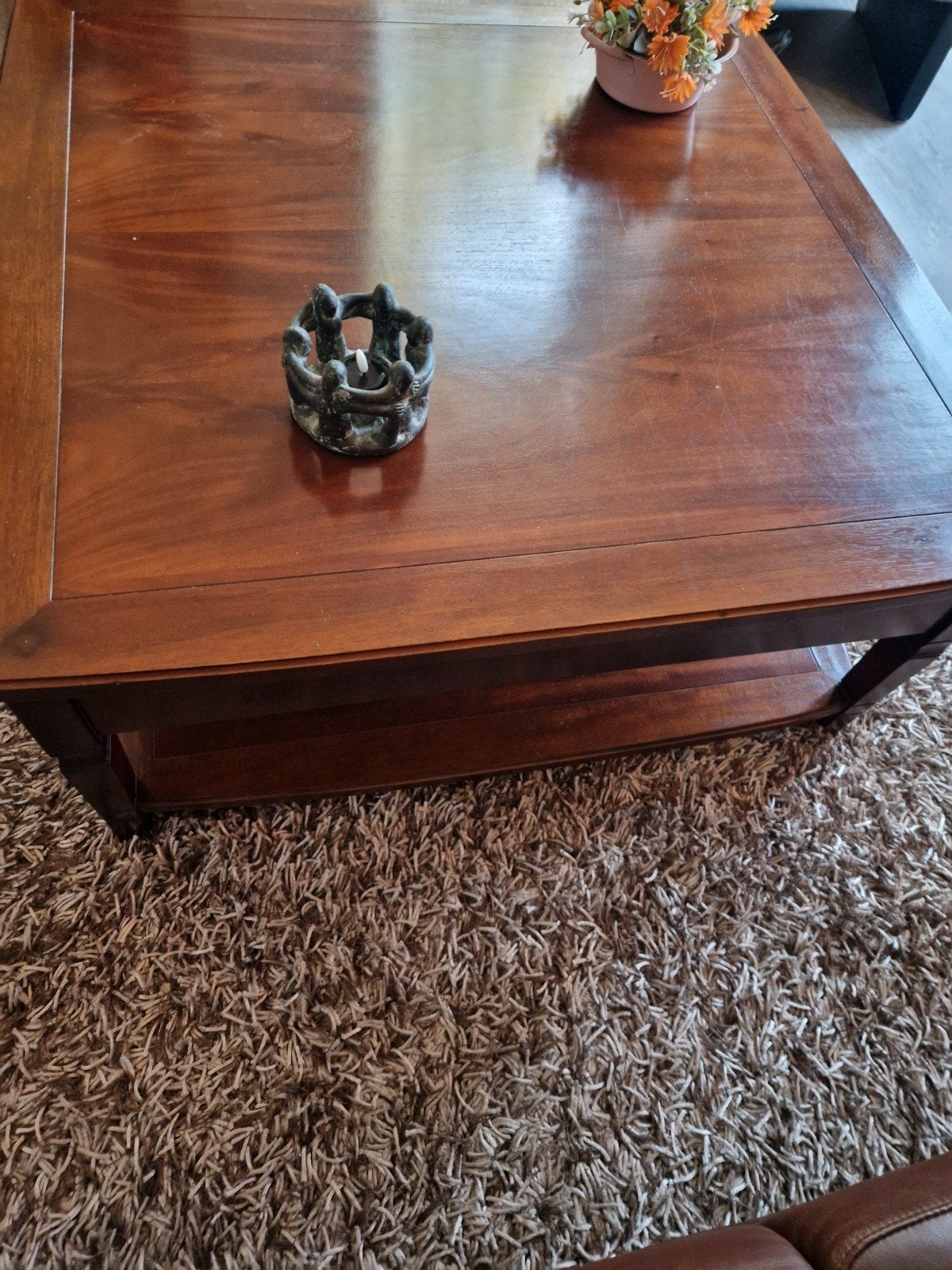 Kersenhouten salontafel en of bijzettafel, Ophalen, 50 tot 100 cm, Vierkant, 50 tot 100 cm