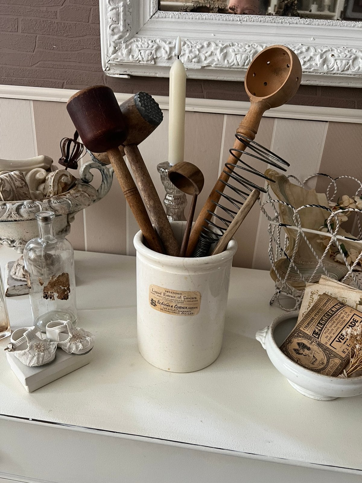 Een lot oude brocante houten keukengerei, Ophalen of Verzenden