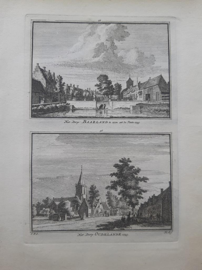 55-56*/ Dorp Baarland en Ouderlande Zeeland gravure uit 1754, Antiek en Kunst, Ophalen of Verzenden