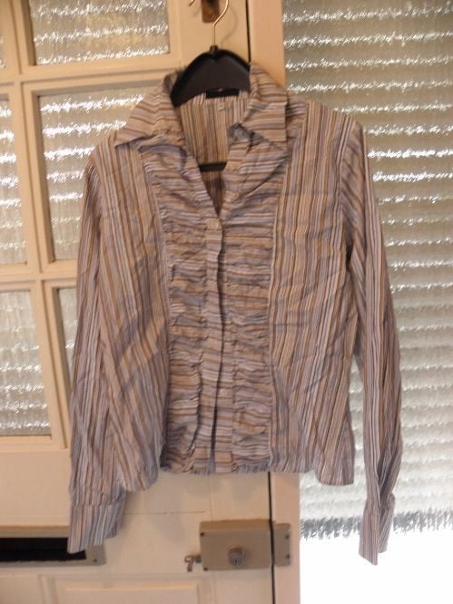 Katoenen gestreepte blouse BLUE RIVER COLLEGE STYLE 36 zgan, Maat 38/40 (M), Blue River College Style, Bruin, Ophalen of Verzenden