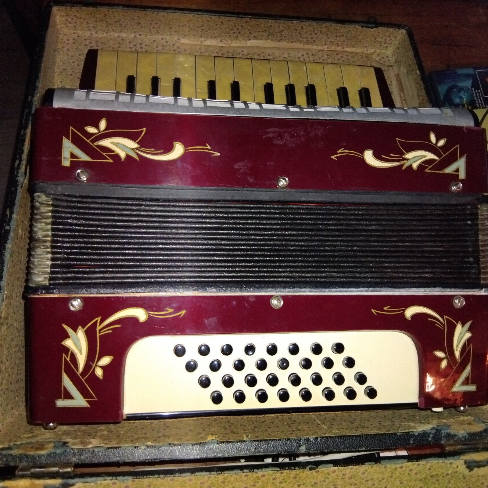 Vintage  Art-Deco Piano Accordeon - Rood met Crème Details, Overige merken, Gebruikt, Overige formaten, Onbekend