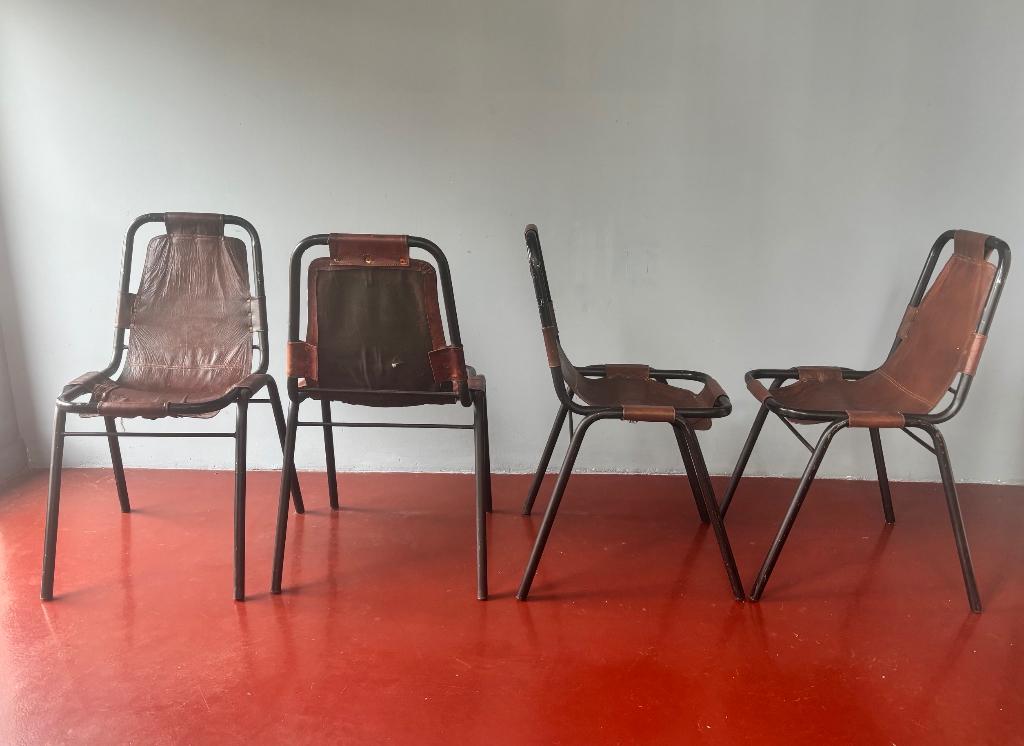 4 Eetkamerstoelen Naar Charlotte Perriand Les Arcs, Ophalen, Gebruikt, Bruin, Vier