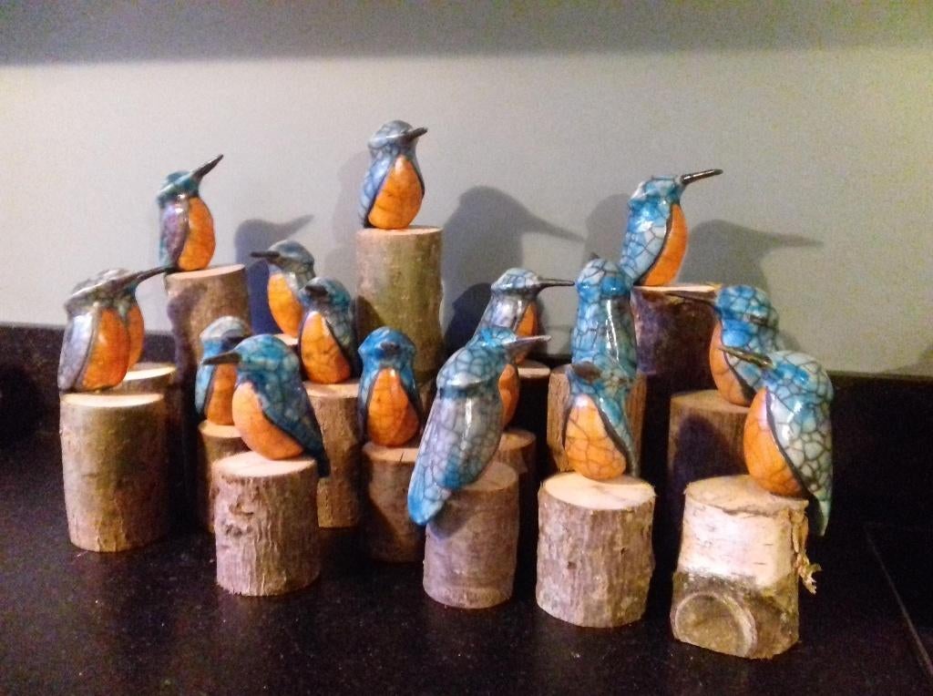 ijsvogel keramiek raku ijsvogeltje beeld, Overige typen, Blauw, Minder dan 20 cm, Ophalen of Verzenden