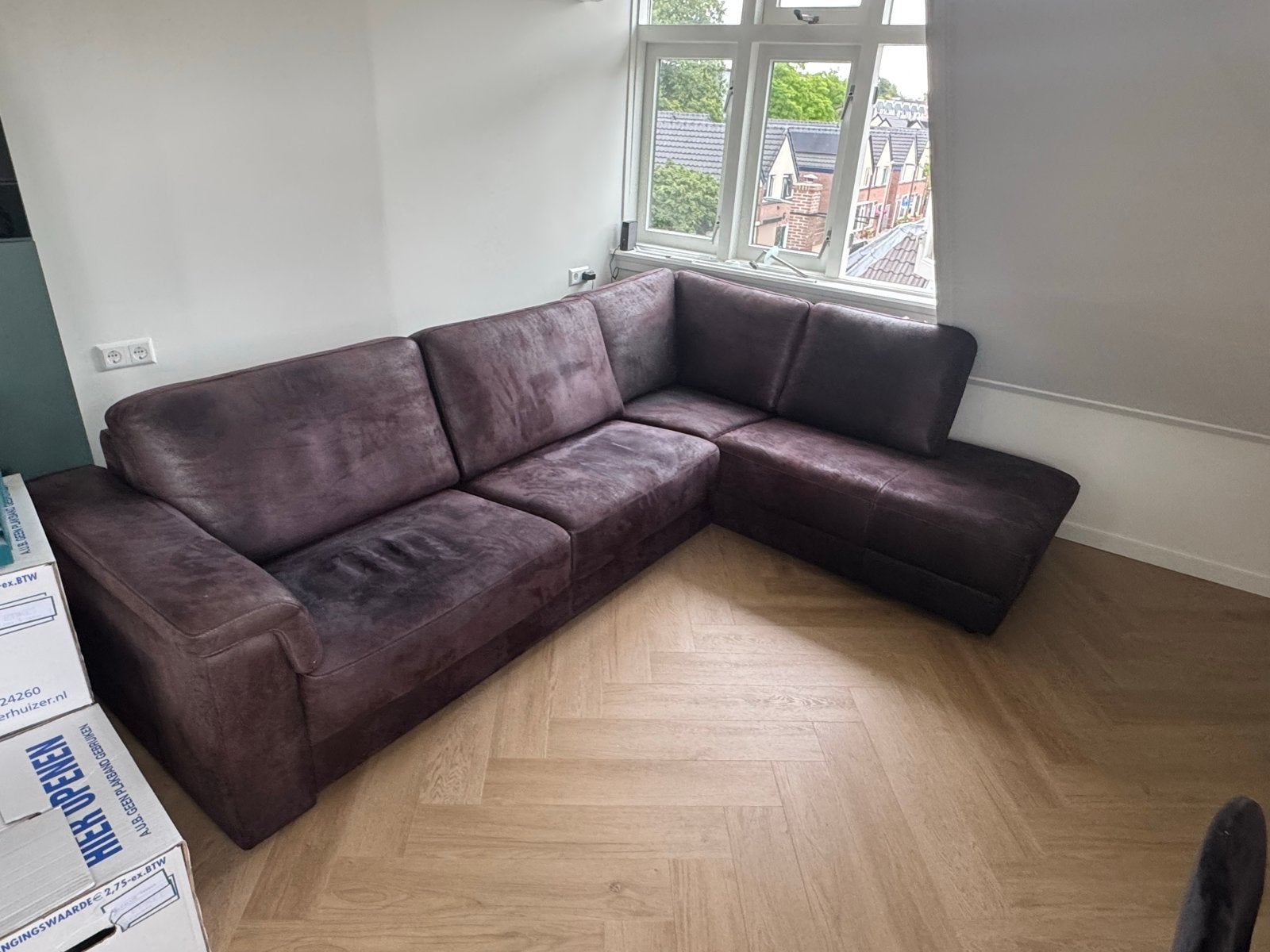 Comfortabele hoekbank - bruin, Huis en Inrichting, Ophalen, 250 tot 300 cm, Gebruikt, 100 tot 125 cm