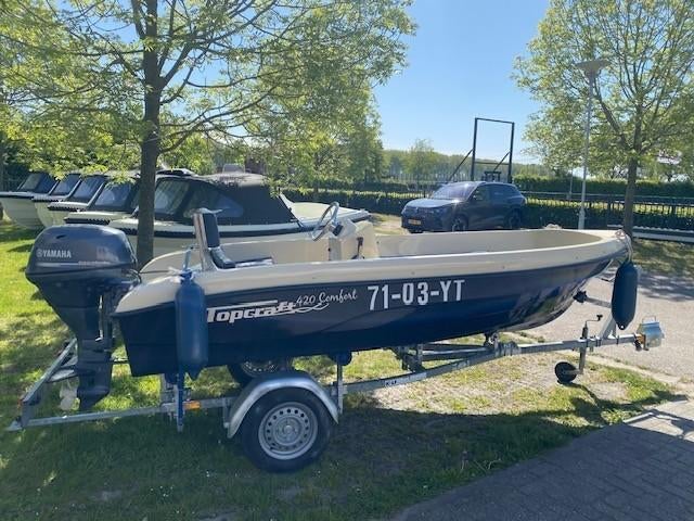 Topcraft 420 Comfort met Yamaha 25PK en Kalf Trailer, Watersport en Boten, Vis- en Consoleboten, Ophalen, 10 tot 30 pk, Zo goed als nieuw