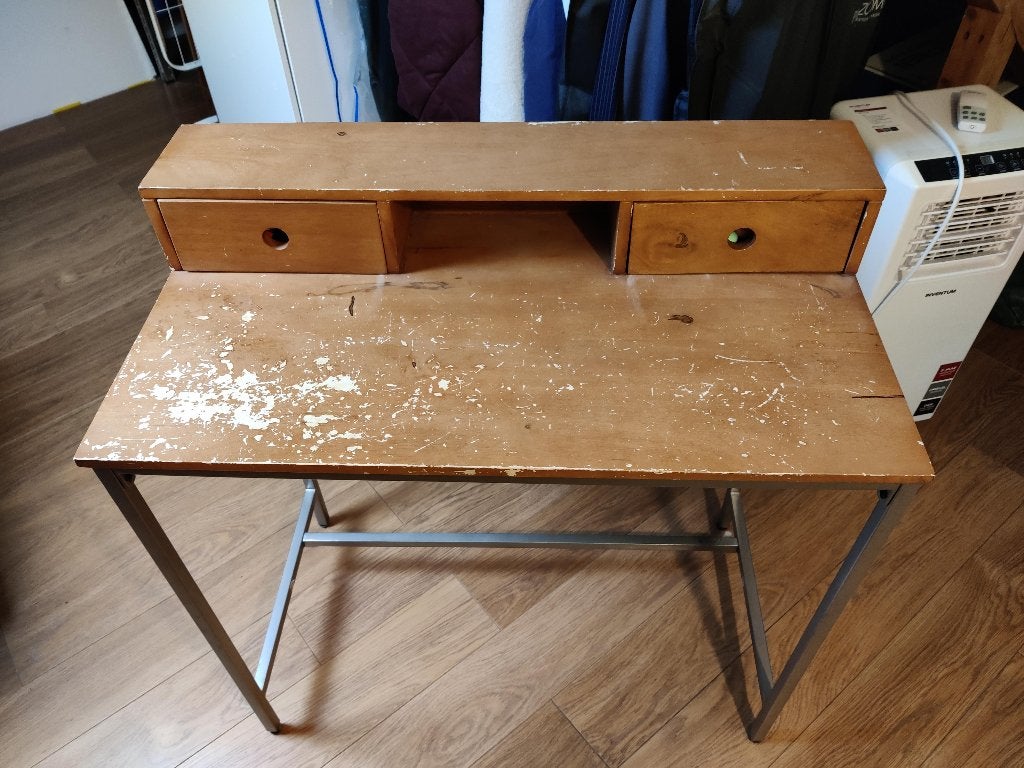 MADE authentiek massief mangohout bureau, Ophalen, Gebruikt, 46 cm, 85 cm