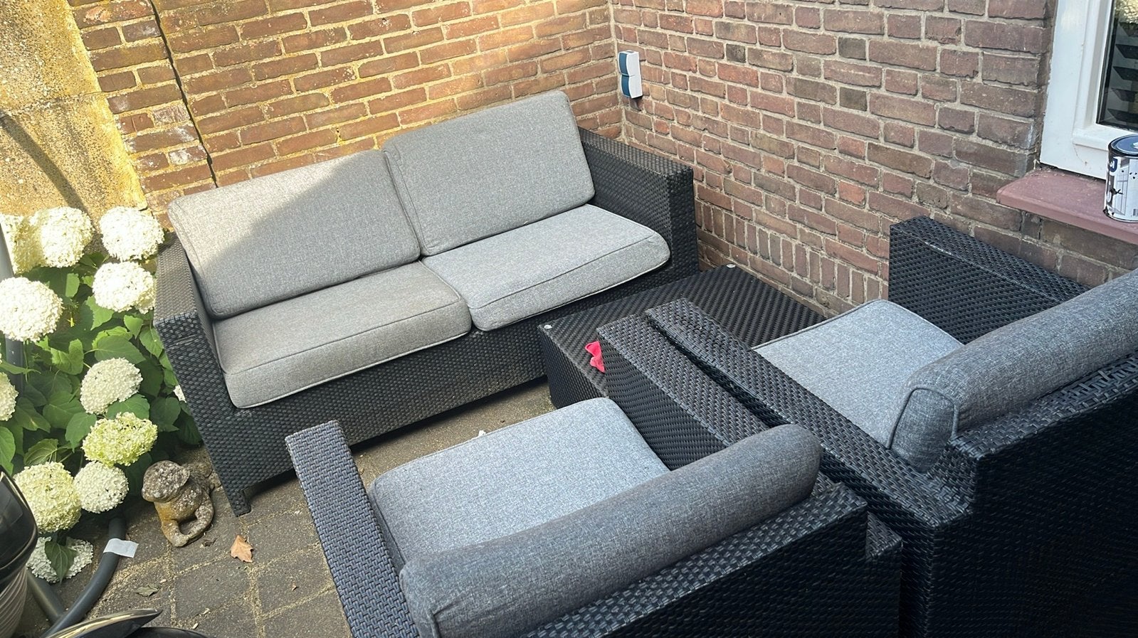Zwarte Wicker Loungeset met Kussens - Seasons Outdoor, Ophalen, 4 zitplaatsen, Gebruikt, Loungeset