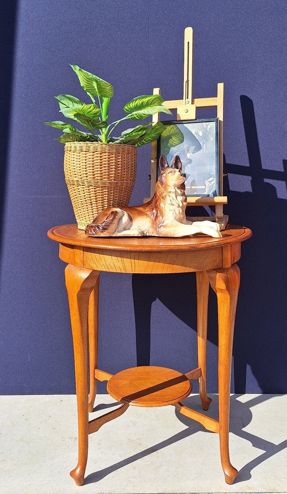 Eikenhouten vintage wijntafel, antieke ronde tafel, tafeltje, Ophalen, Gebruikt, Nvt, Nvt