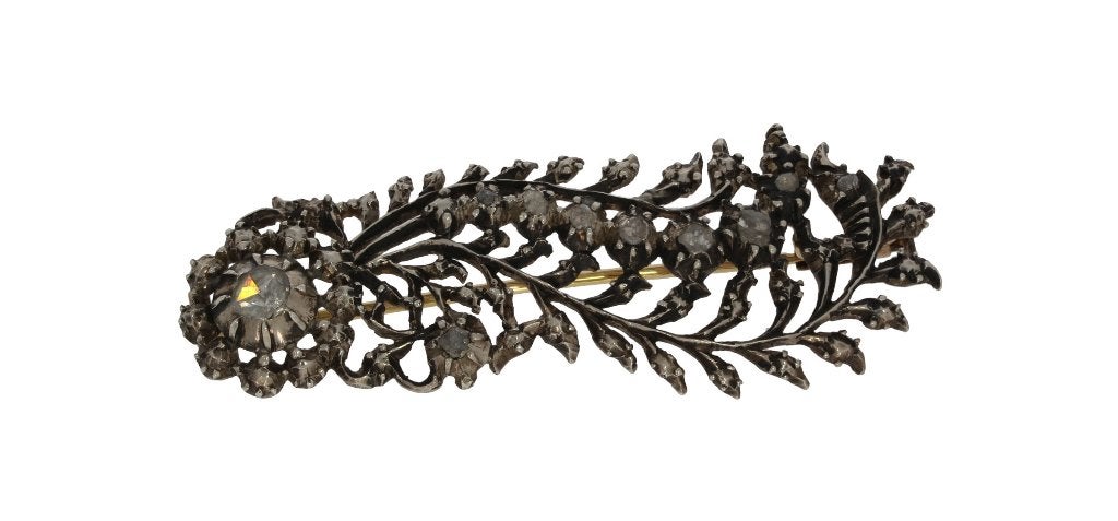 Grote diamanten 14k gouden antieke veer broche zilver luxe