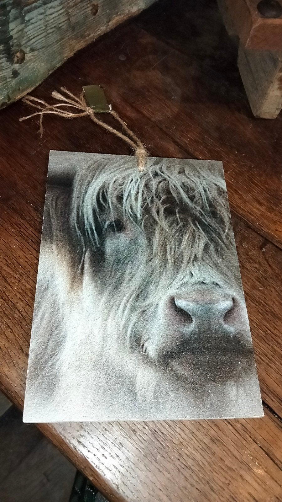 Brocante bordje met hooglander, Ophalen of Verzenden