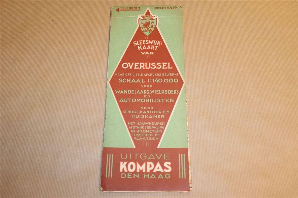 Sleeswijk\'s kaart van Overijssel - Uitg Kompas 1935, Gelezen, Ophalen of Verzenden, Landkaart, 1800 tot 2000