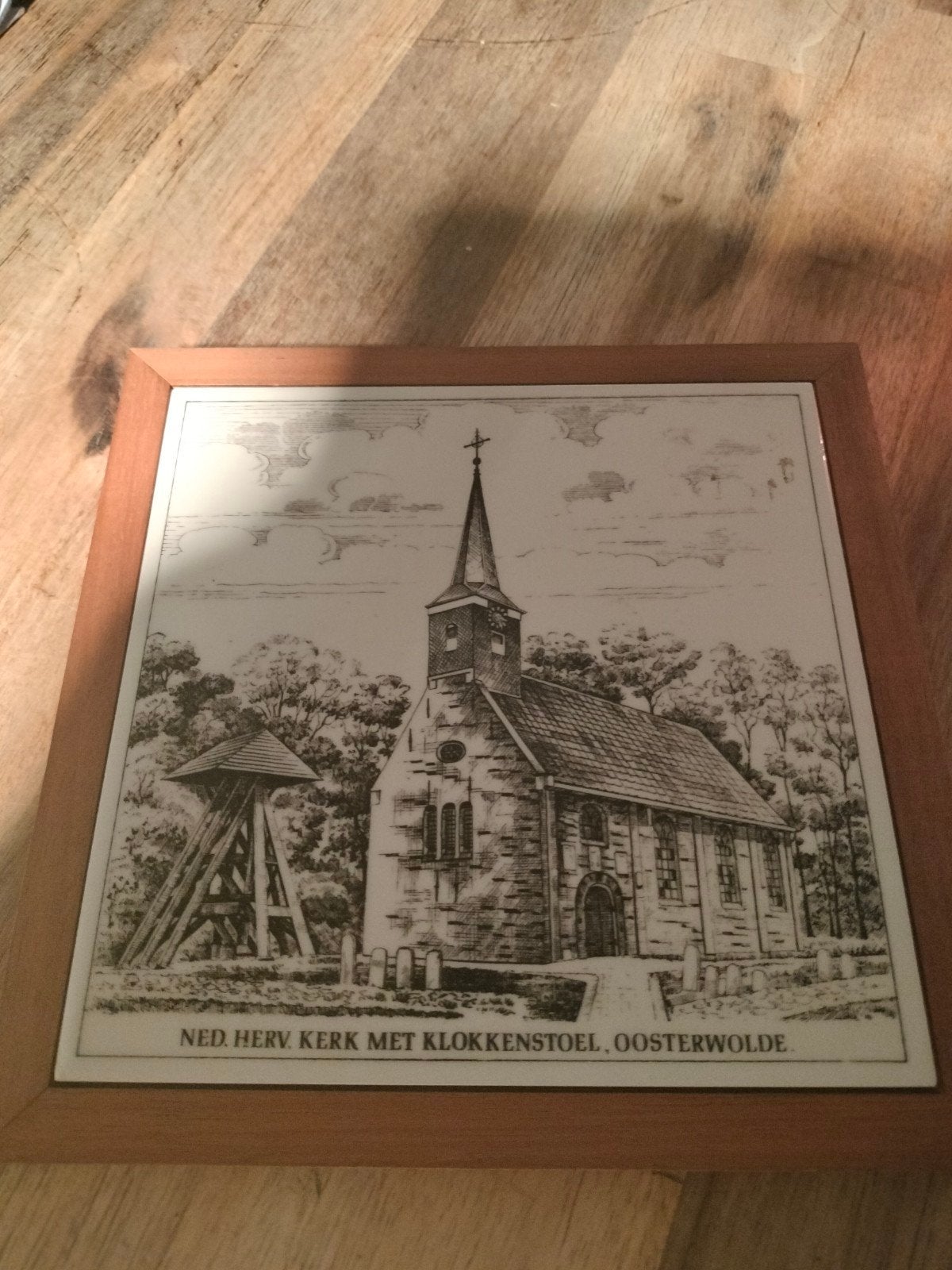 Vintage Tegeltje NedHerv. Kerk met Klokkenstoel Oosterwolde, Ophalen of Verzenden