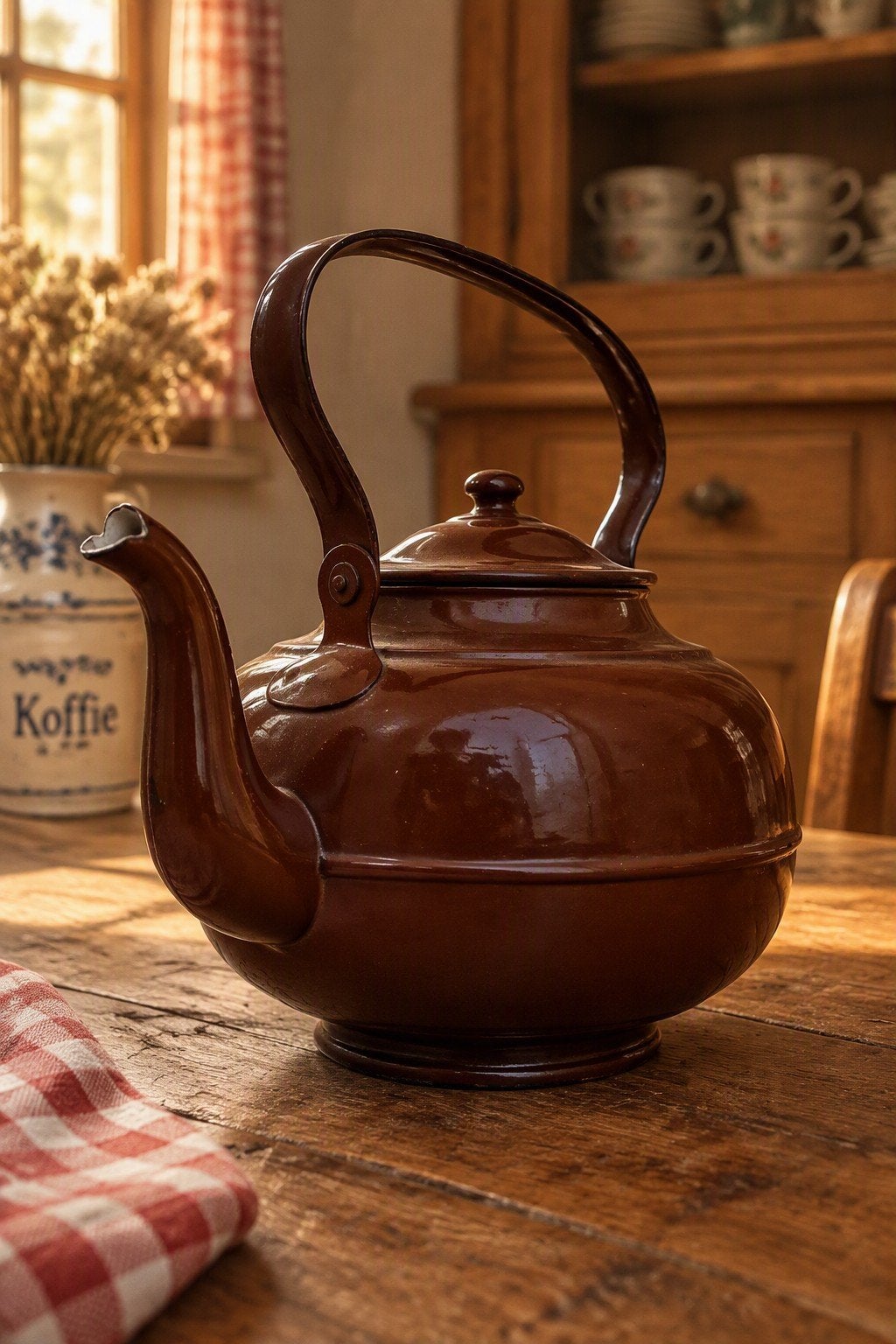 Vintage geëmailleerde theepot - 29 cm hoog, Ophalen of Verzenden