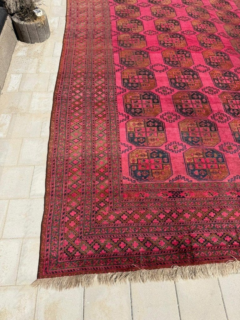 Groot Afghaans tapijt – 520  340 cm – glans in rood en roze, Wol, 200 cm of meer, Ophalen of Verzenden, Zo goed als nieuw