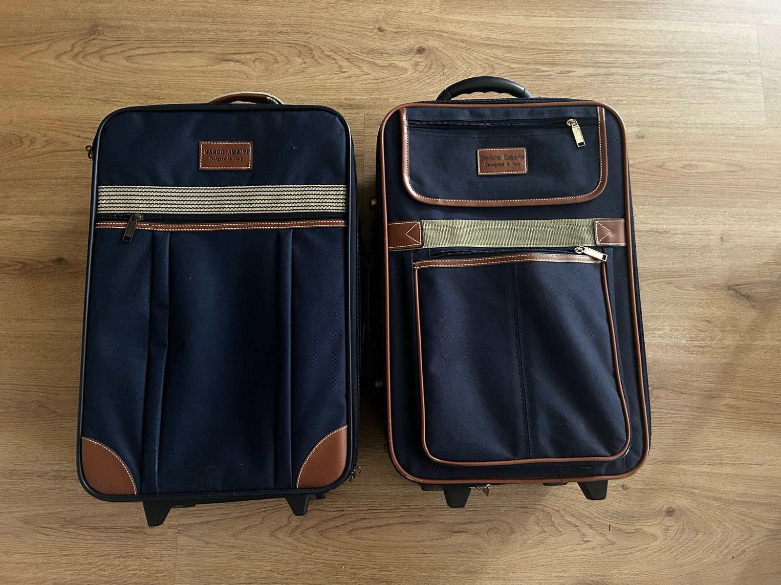 Set van 2 blauwe koffers met wieltjes, Ophalen, 40 tot 60 cm, Gebruikt, 20 tot 30 cm