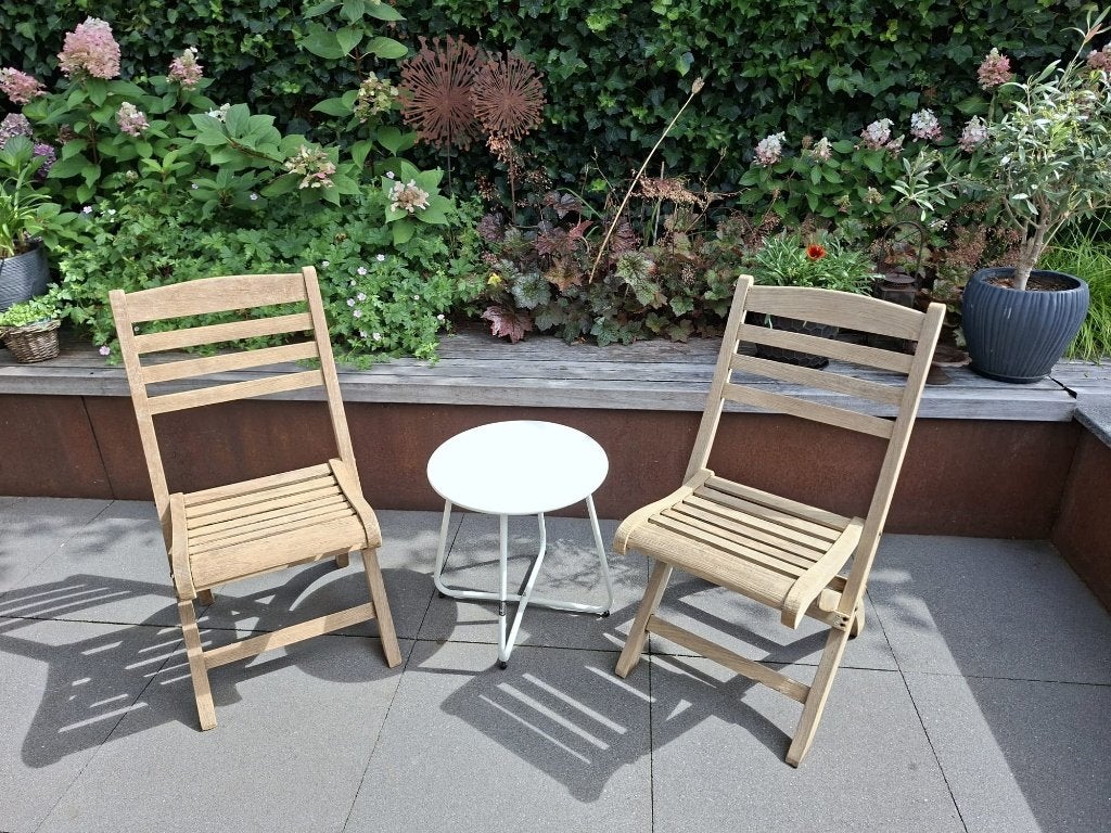 Teakhouten klapstoelen (2x), Tuin en Terras, Ophalen, Gebruikt, Teakhout, Inklapbaar
