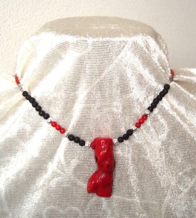 Ketting van lava, koraal en natuursteen, Info.adorabeads@gmail.com, Adorabeads, Ophalen of Verzenden, Zo goed als nieuw