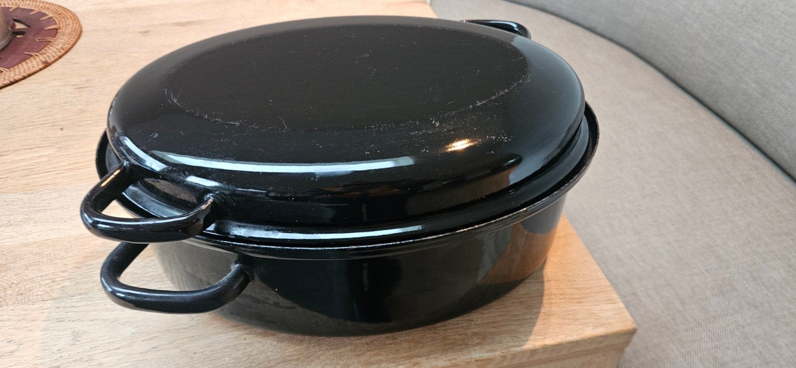 braadpan emaille zwart 38x28 cm ovaal, Huis en Inrichting, Ophalen of Verzenden, Gebruikt, Gietijzer