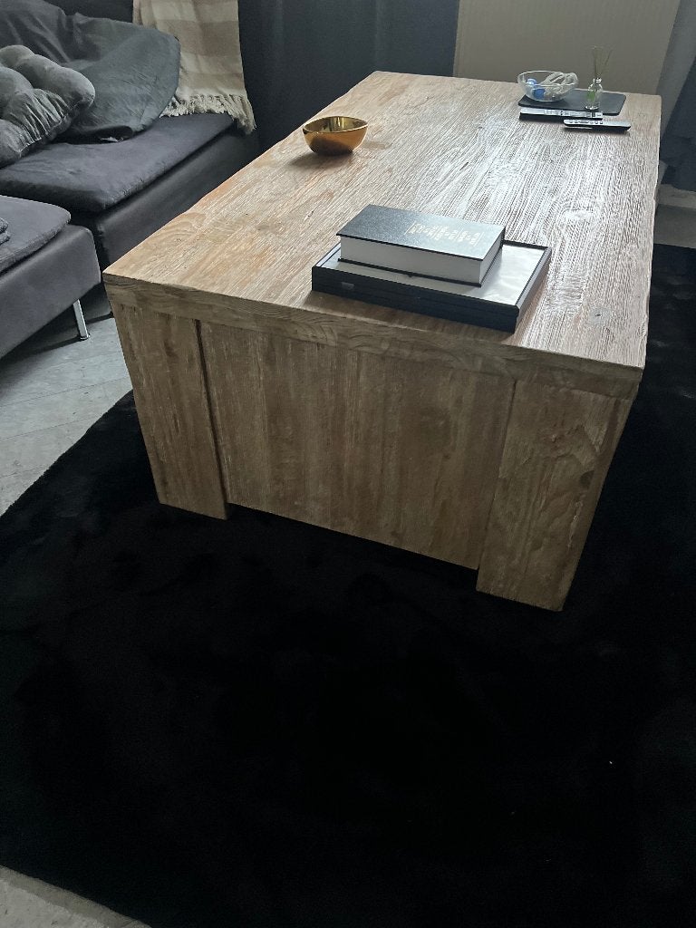 Rustieke houten salontafel met 4 lades, Ophalen, Rustiek, Zo goed als nieuw, 100 tot 150 cm