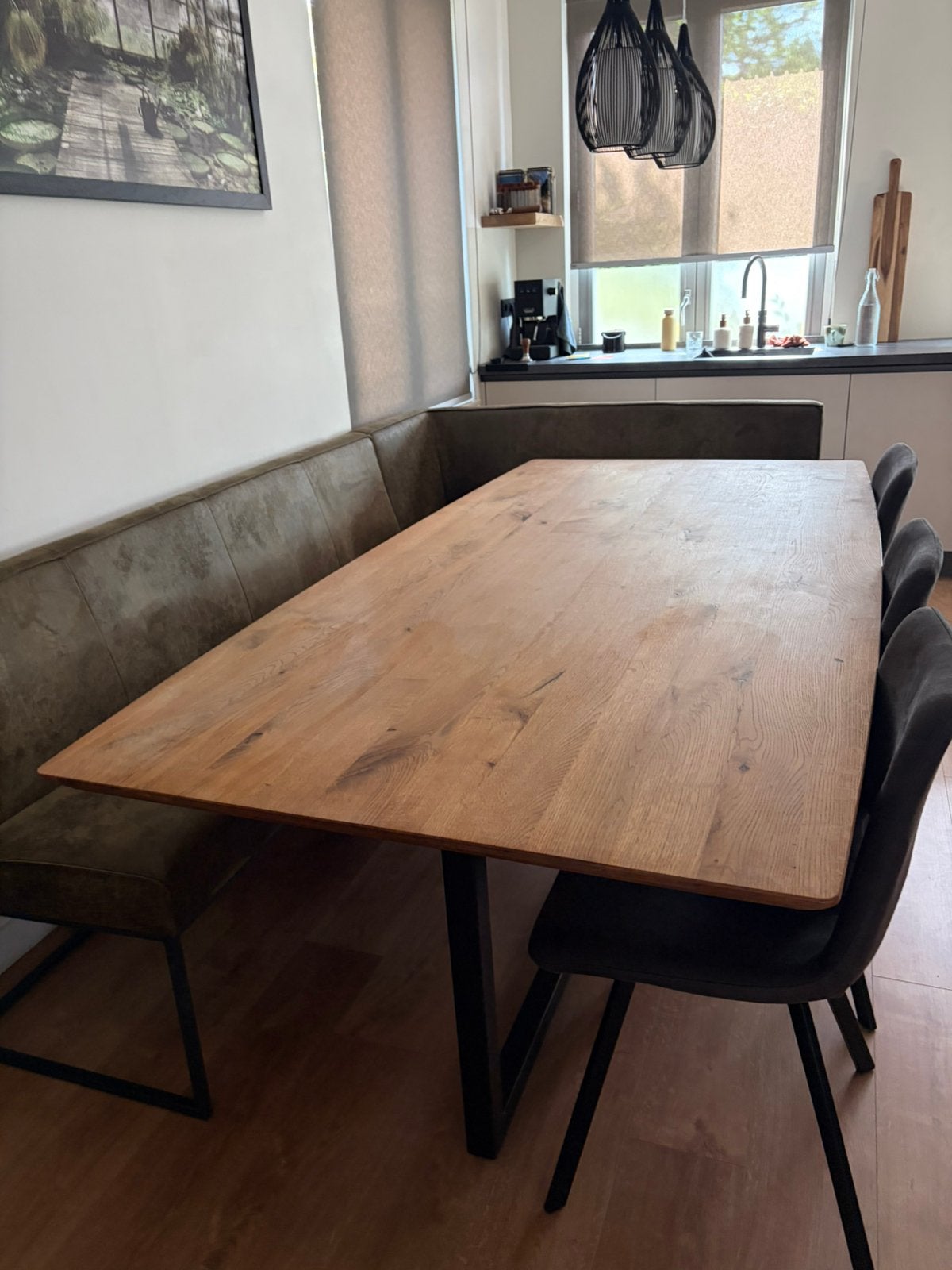 Mooie hoekbank voor bij eettafel., Huis en Inrichting, Ophalen, Zo goed als nieuw, Kunststof, Modern