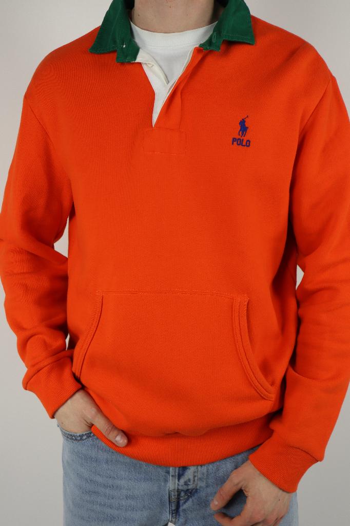 Ralph Lauren rugby polo sweater trui met kraag - M - Oranje, -, Maat 48/50 (M), -, Ralph Lauren