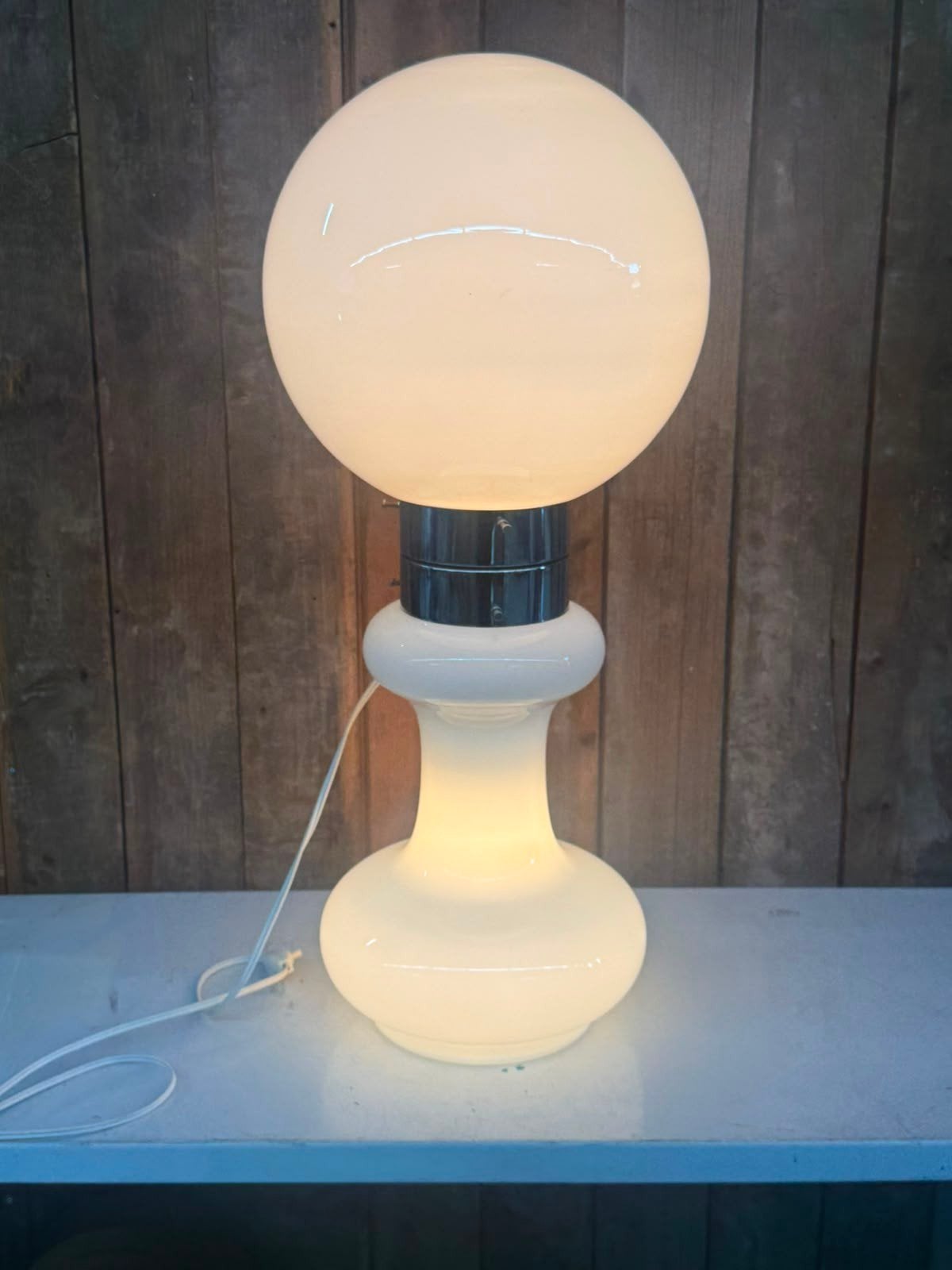 Mid century Vintage jaren 70 lamp Muranoglas, Ophalen, Gebruikt, Vintage, Wit