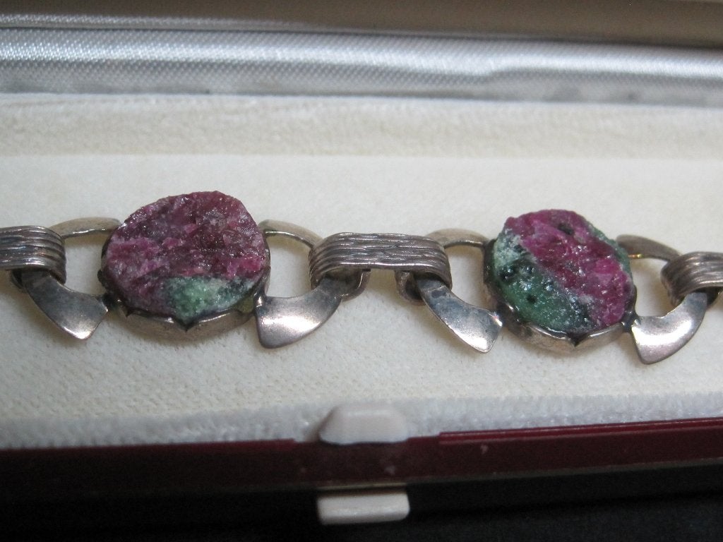 Vintage zoisite robijn mooie zilver armband zeldzaam, Sieraden, Tassen en Uiterlijk, Ophalen, Zilver, Armband, Met edelsteen