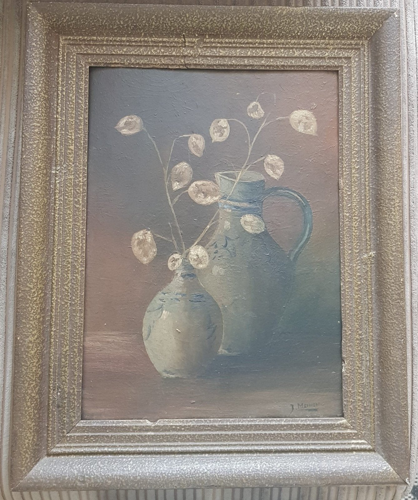Stilleven met vazen en judaspenning, Ophalen, Doek, Stilleven, Olieverf