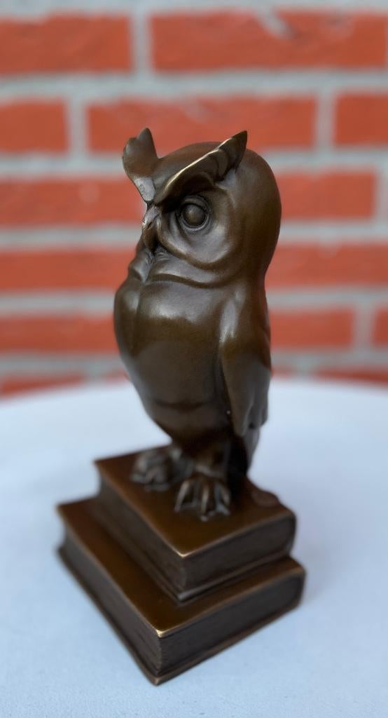 Bronzen beeld van de wijze uil., Antiek en Kunst, Art deco, Ophalen of Verzenden, 20 - 50 cm, Bruin
