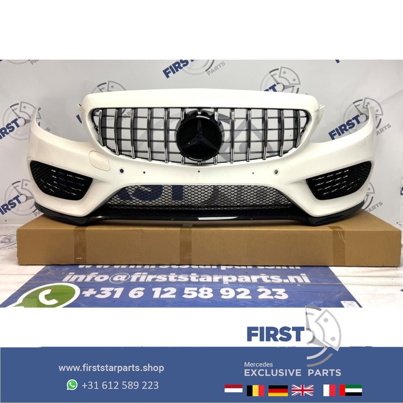 W205 GT AMG VOORBUMPER WIT + PANAMERICANA GRIL origineel Mer, Gebruikt, -, Voor, Ophalen of Verzenden