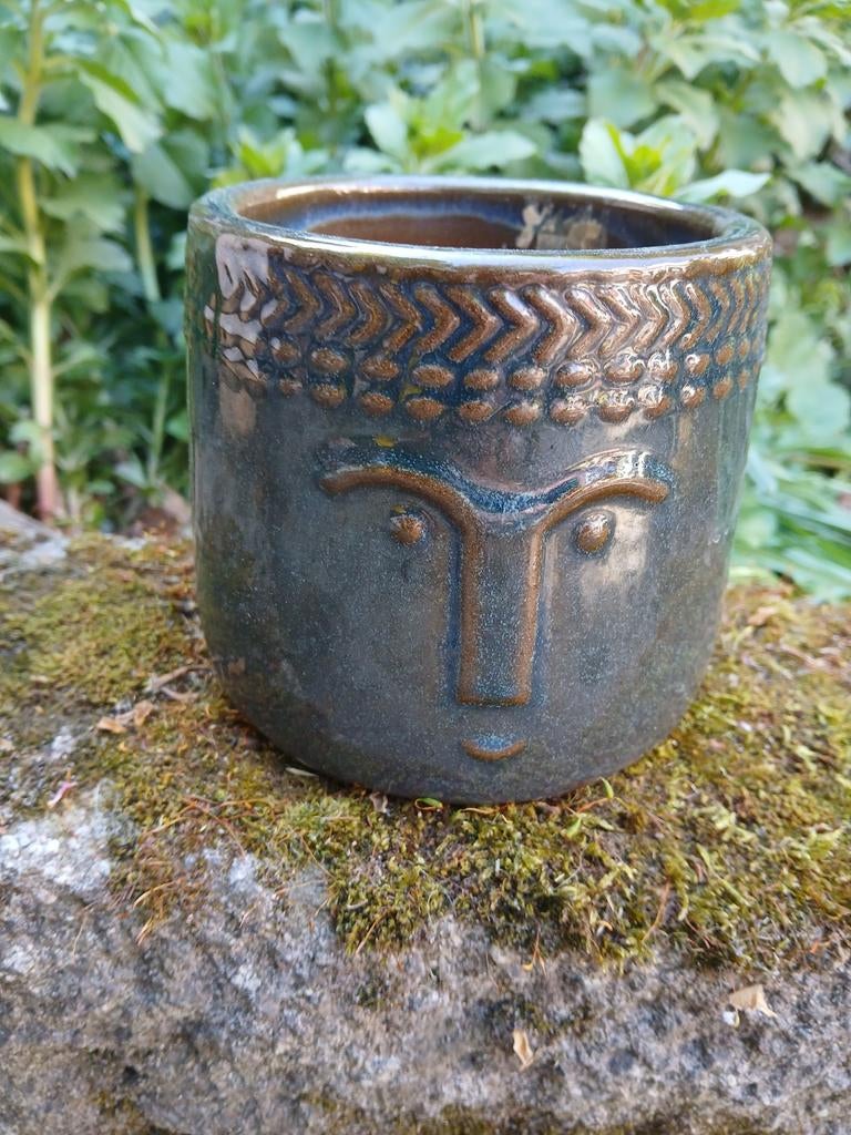 Potje "gezicht ", Tuin en Terras, Bloempotten, Rond, Ophalen of Verzenden, Aardewerk, Minder dan 40 cm