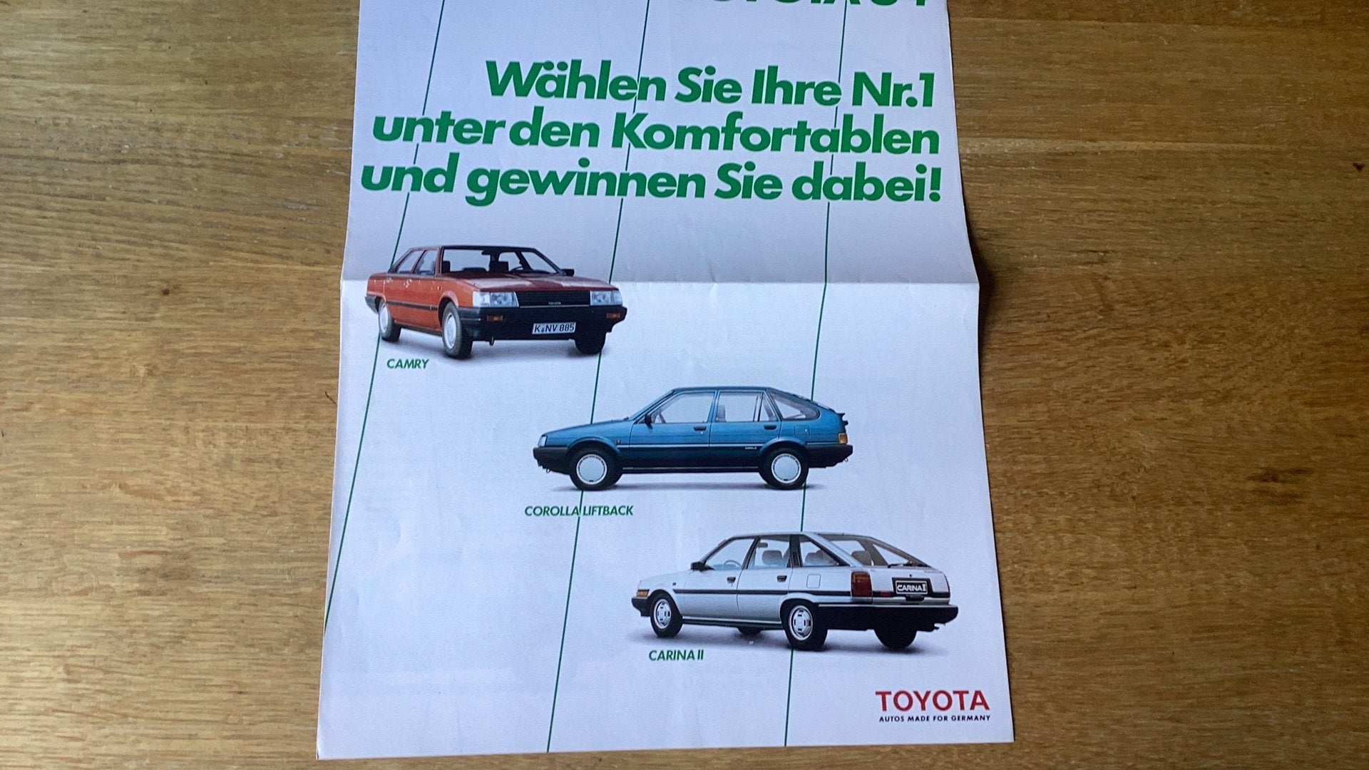 Toyota reclamefolder 1984: Camry, Corolla, Carina Duits, Ophalen of Verzenden, Zo goed als nieuw, Toyota
