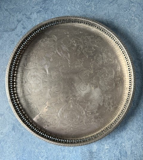Rond verzilverd dienblad, Overige materialen, Gebruikt, Rond, Ophalen of Verzenden