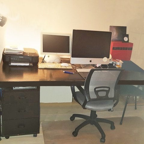 zwarte houten tafel 2 x 1 m., Ophalen, Strak, Gebruikt, 200 cm of meer