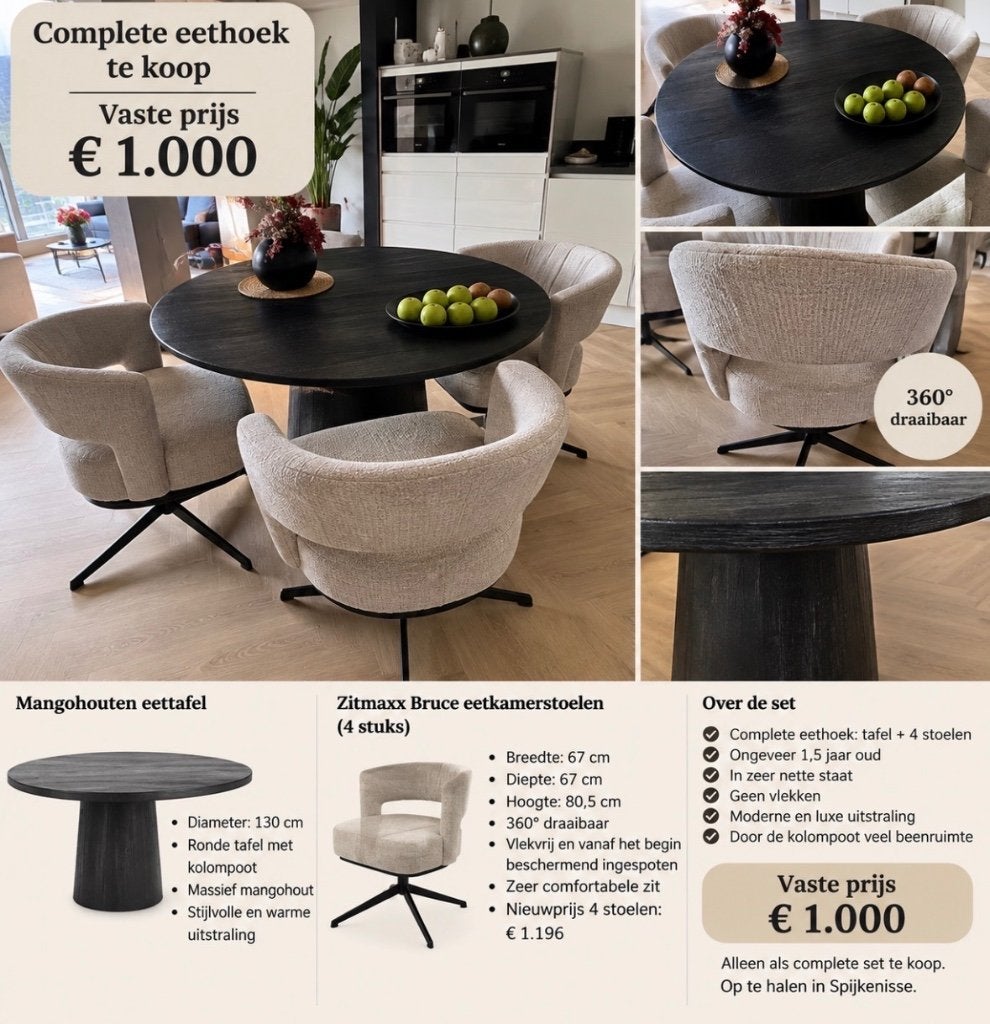 Eethoek met stoelen, Ophalen, Zo goed als nieuw, 4 tot 6 stoelen