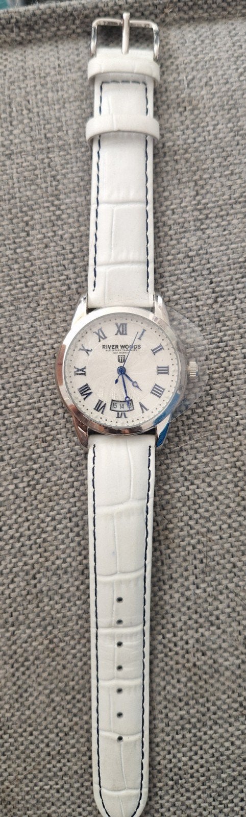 River Woods horloge met wit leren bandje, Overige merken, Leer, Staal, Polshorloge