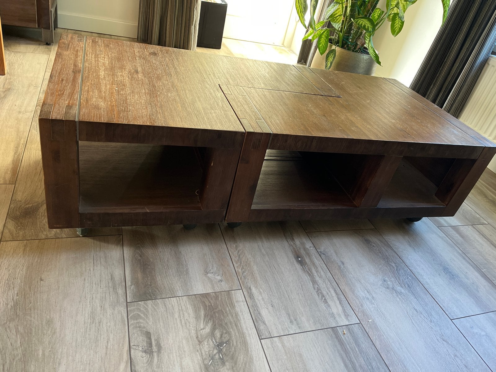 Houten salontafel op wielen, Gebruikt, 100 tot 150 cm, Rechthoekig, Overige houtsoorten