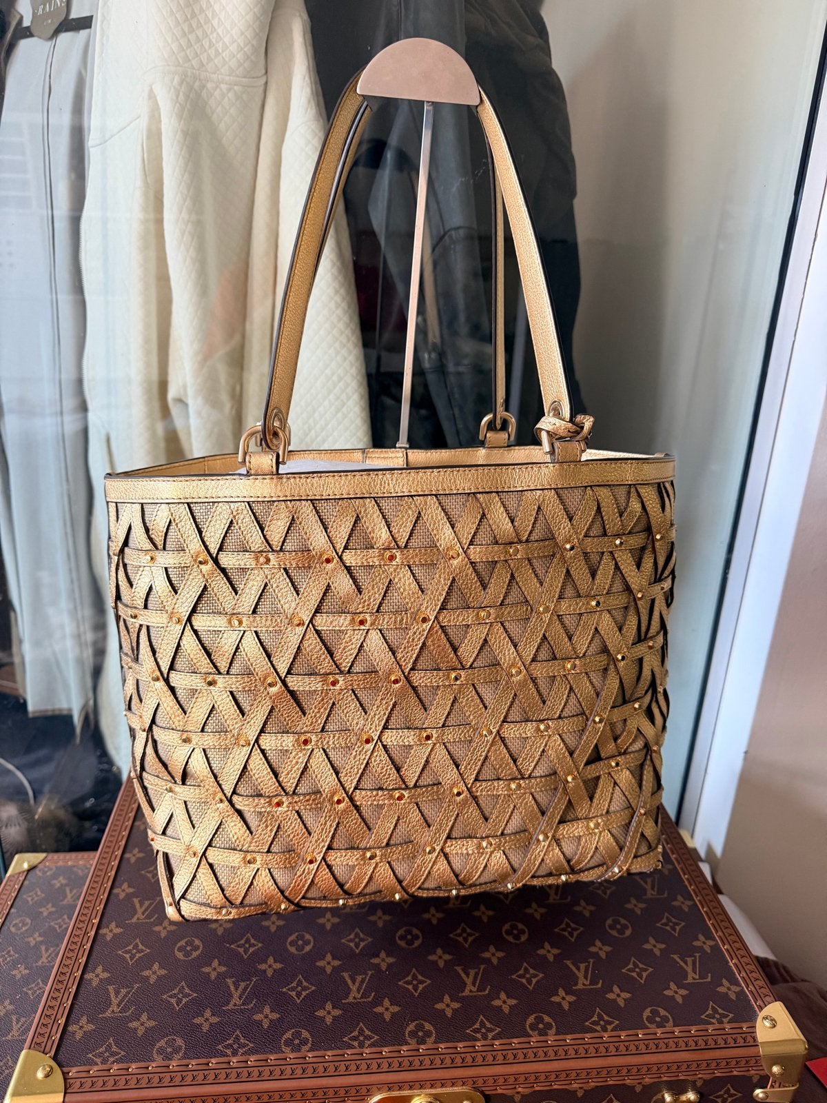 Michael Kors Brooklyn XL Metallic Studded Leather Lattice To, Ophalen of Verzenden, Nieuw, Overige kleuren, Shopper